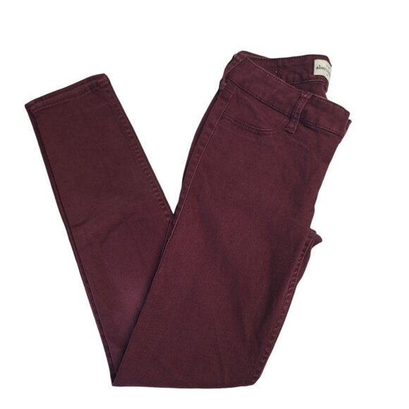 Abercrombie Kids Girls 16 Slim Stretch Jeans Jegging Bergundy Red Faded Knees - Picture 1 of 6